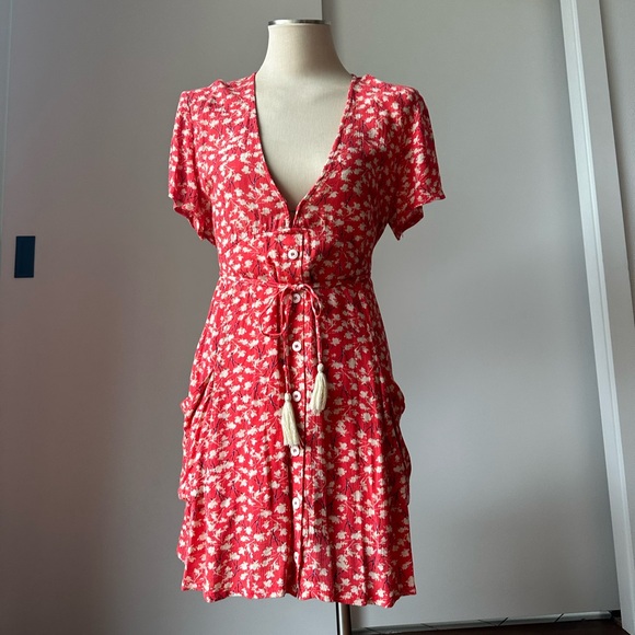 By Together Dresses & Skirts - By Together Red Mini Dress with Tassel Tie